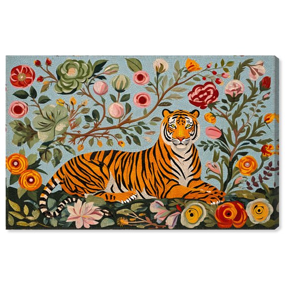 Tiger's Garden Canvas Print Vintage Floral Art by Art Remedy, Gallery Wrapped, 24 x 16
