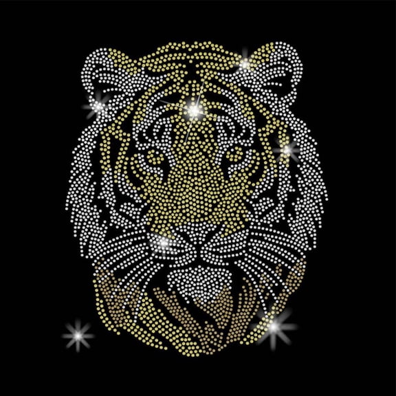 Tiger's Head Iron on Rhinestones Transfer Animal Theme Iron-on Decals T-Shirt Heat Transfer Hot Fix Stickers Clothing Repair Patch