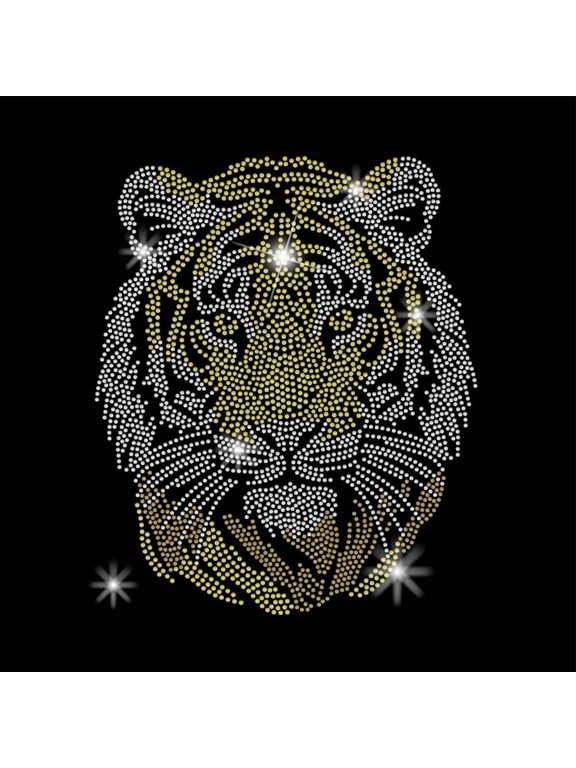 Tiger's Head Iron on Rhinestones Transfer Animal Theme Iron-on Decals T-Shirt Heat Transfer Hot Fix Stickers Clothing Repair Patch