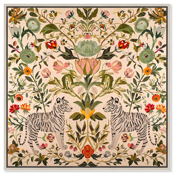 Tiger's Mirror I Canvas Print Living Room Wall Art by Art Remedy, Silver Frame, 12 x 12