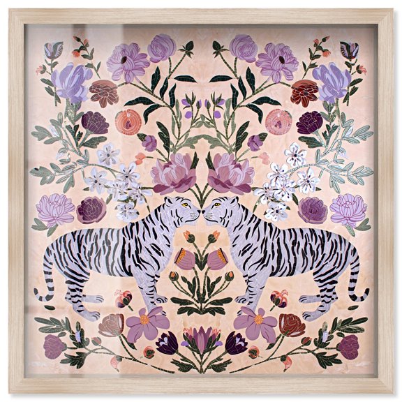 Tiger's Mirror II Shadowbox Print Living Room Wall Art by Art Remedy, Blonde Frame, 16 x 16