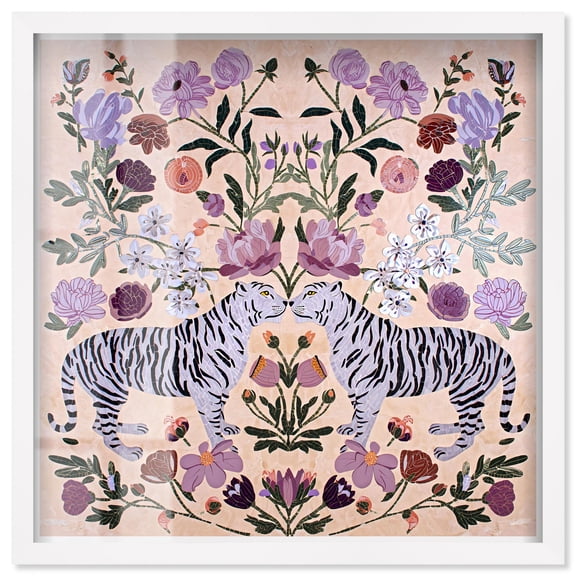 Tiger's Mirror II Shadowbox Print Living Room Wall Art by Art Remedy, White Frame, 12 x 12