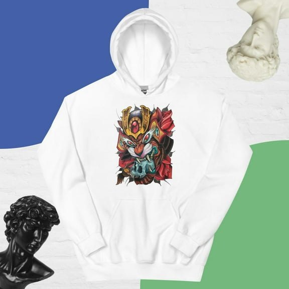 Tiger,-skull-and-samurai-armor Hoodie (White, S)