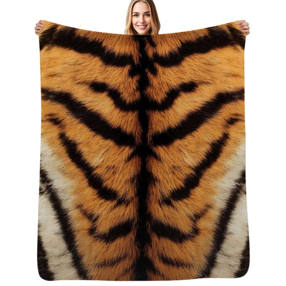 Tiger stripes beautiful orange Flannel Blankets Soft Warm Throw Blanket Autumn Camping Bedroom Aesthetic Bedspread