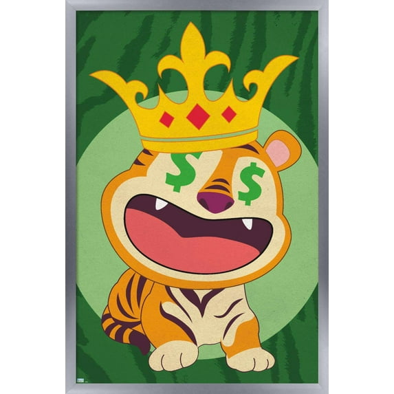 Tiger with Crown Wall Poster, 14.725" x 22.375", Framed