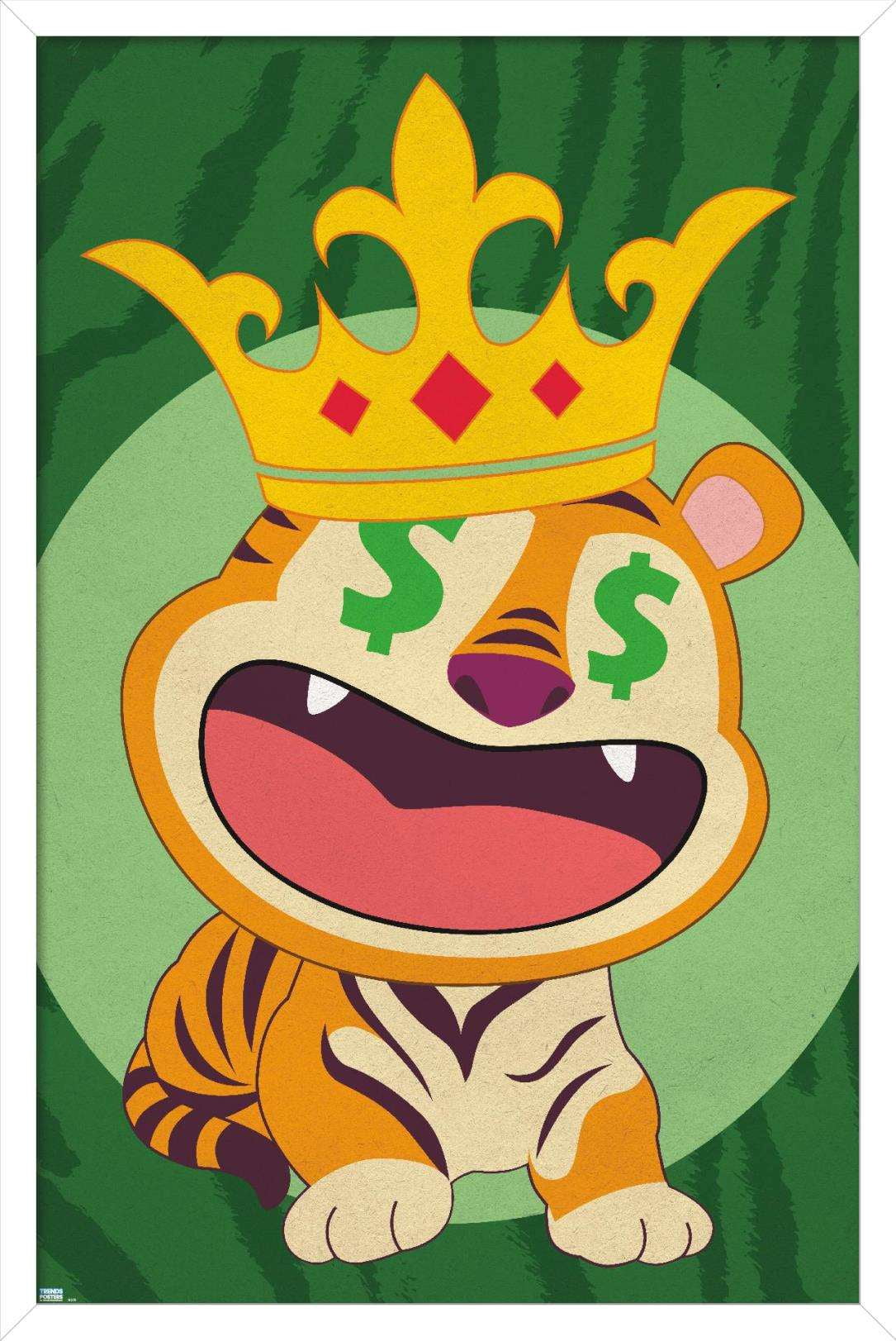 Tiger with Crown Wall Poster, 14.725" x 22.375", Framed