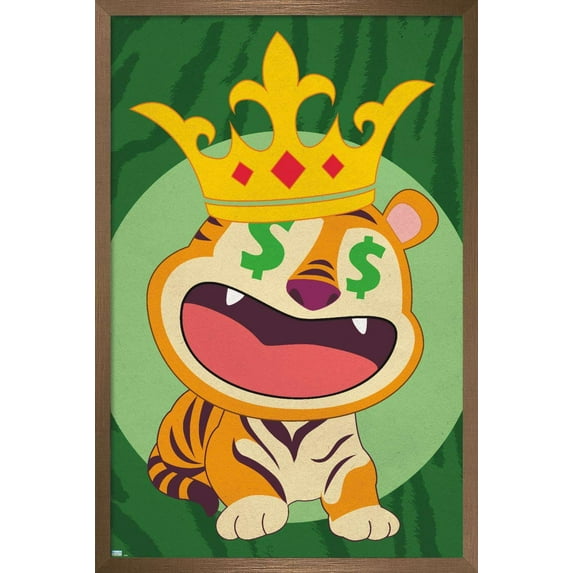 Tiger with Crown Wall Poster, 14.725" x 22.375", Framed