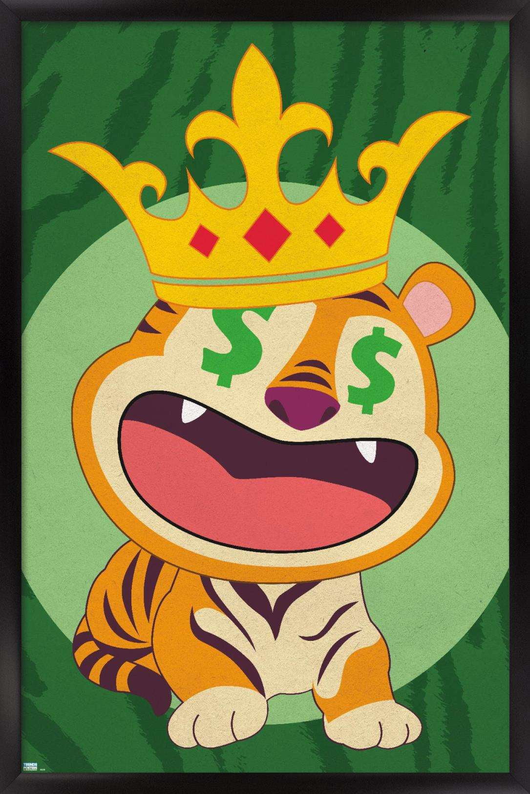 Tiger with Crown Wall Poster, 22.375" x 34", Framed