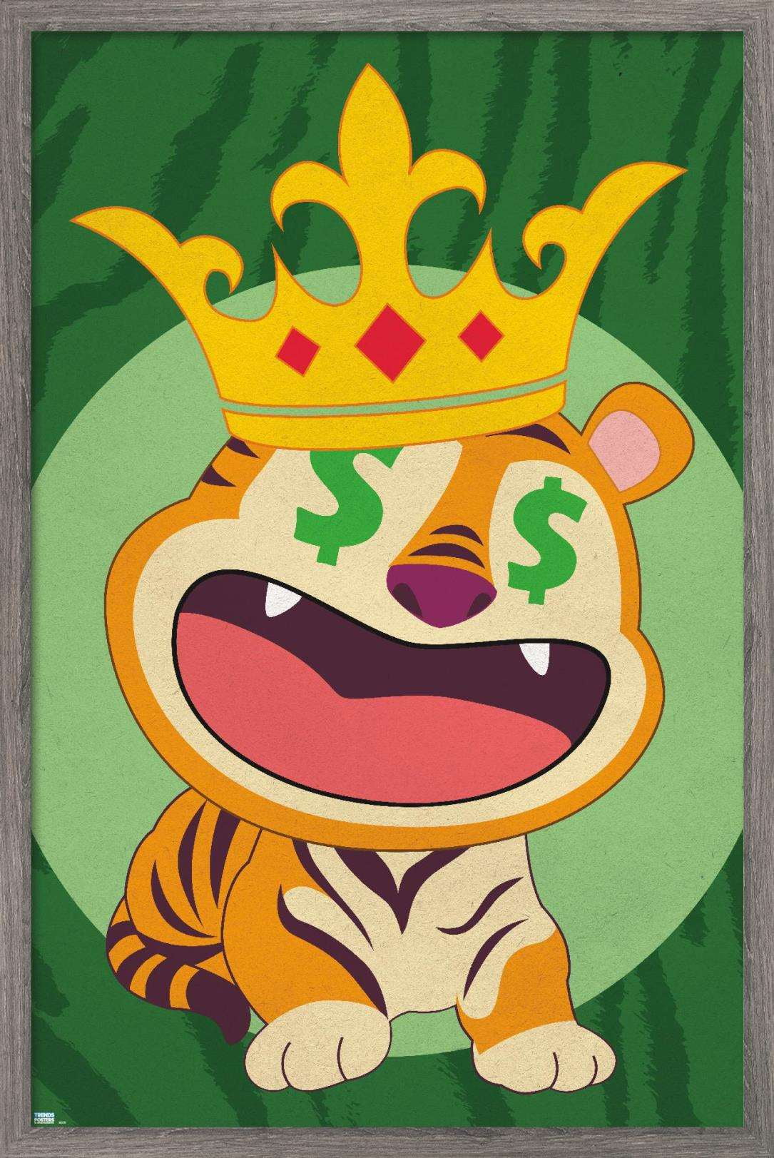 Tiger with Crown Wall Poster, 22.375" x 34", Framed