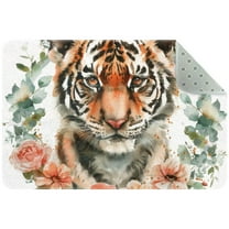 Tiger with a Wreath of Flowers Entryway Rug, 2x3 Area Rug Indoor Door Mat Non-slip Washable Floor Carpet Rug for Bedroom Office Dining Room Bathroom