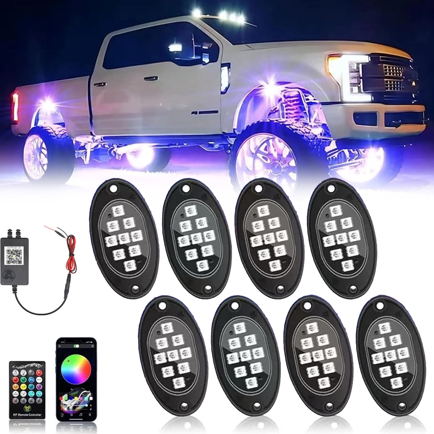 TigerClaw Vehicle rock lights, RGB LED Car Underbody Light Kit with Remote and App Control for Trucks, SUVs and Jeeps