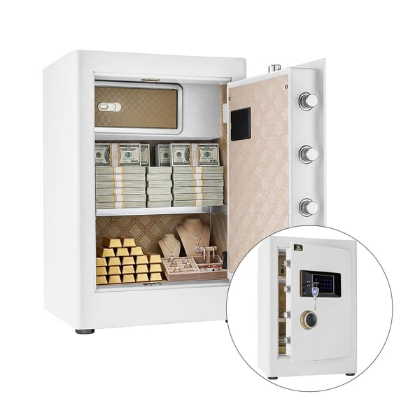 TigerKing White Security Home Safe Box, 2.5 Cubic Feet Digital Safe with Keypad and Keys for Home, Office, Business