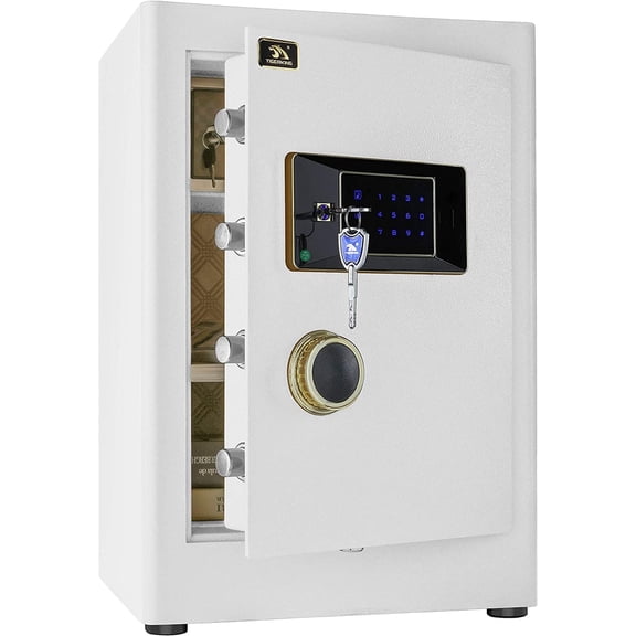 Tigerking 2.05 Cu. ft. Heavy Duty Security Home Safe, Document Safe with Digital Touchscreen Lock and Adjustable Shelves, Easy to Use, Ideal for Home or Office, White