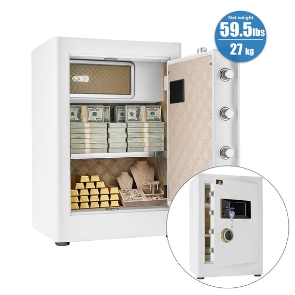 TigerKing White Security Home Safe Box, 2.5 Cubic Feet Digital Safe with Keypad and Keys for Home, Office, Business