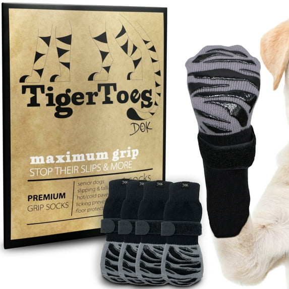 TigerToes Premium Non Slip Dog Socks for Hardwood Floors - Size Medium
