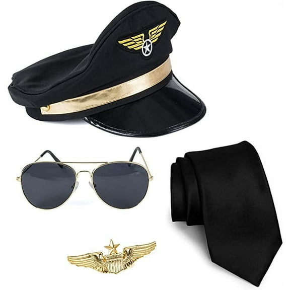 Tigerdoe Pilot Costume - 4 Piece Set for Adults and Teens Captain Accessories