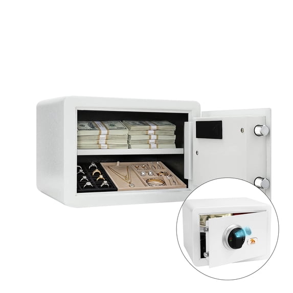 Tigerking 1.2 Cu Ft Fingerprint Biometric Safe with Digital Keypad for Home, Small Security Safe Box for Cash, Jewelry, White