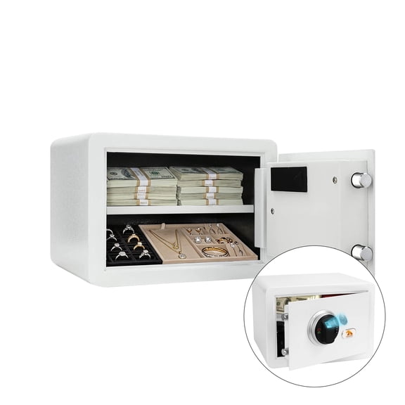 Tigerking 1.2 Cu Ft Fingerprint Biometric Safe with Digital Keypad for Home, Small Security Safe Box for Cash, Jewelry, White