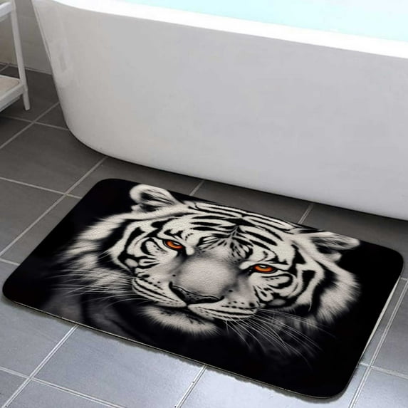 Tigers Bathroom Mat, White Tiger Bathroom Rug Animal Printed bath mats for bathroom non slip for Kitchen Bedroom Indoor decor 16x24in