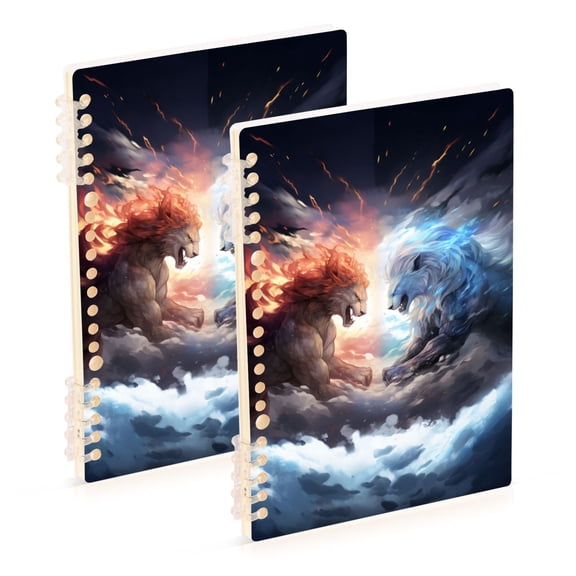Tigers Clouds Fight Ring Binder Notebook Journey Note Diary College Ruled Spiral Notebook Study Loose Leaf Paper A5 60 Pages