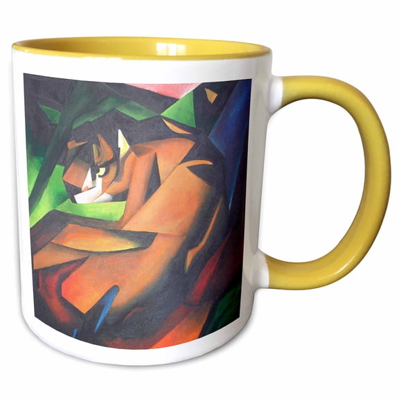 3drose, Tigers Cubism, 15oz Two-tone Yellow Mug
