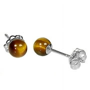TRUSTMARK JEWELERS Tigers Eye 4mm Ball Stud Earrings 925 Sterling Silver Posts