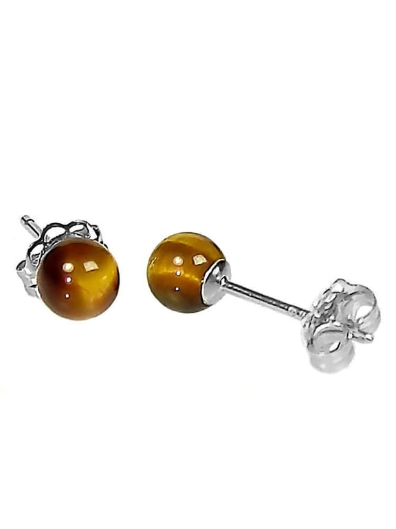 Tigers Eye 4mm Ball Stud Earrings 925 Sterling Silver Posts