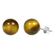 TRUSTMARK JEWELERS Tigers Eye 8mm Ball Stud Earrings 925 Sterling Silver Posts