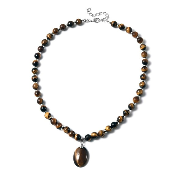 Shop LC Tigers Eye Bead Pendant Beaded Necklace for Women Healing Crystal Jewelry Birthday Gifts for Women Size 18" Birthday Gifts