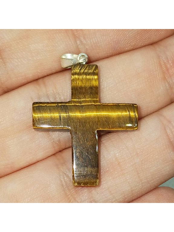 Tigers Eye Cross Pendant Natural Tiger Eye Cross Necklace Brown Crystal Cross