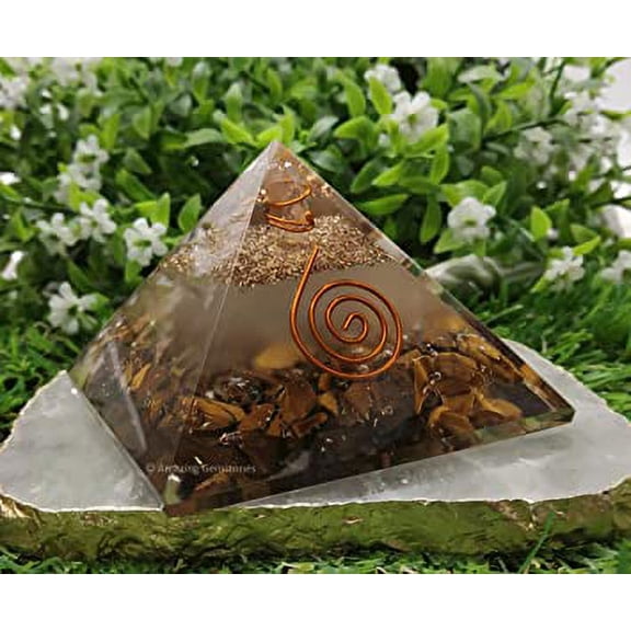 Tigers Eye Crystal Orgone Pyramid, Glow in Dark Organite Pyramid