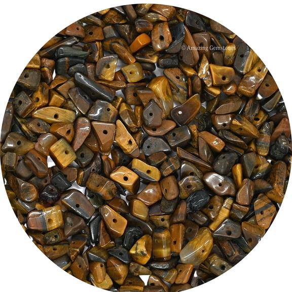 Tigers Eye Pre Drilled Crystal Chips - Healing Crystals Tumbled Chips Gemstone Beads (25 Inch Strand)