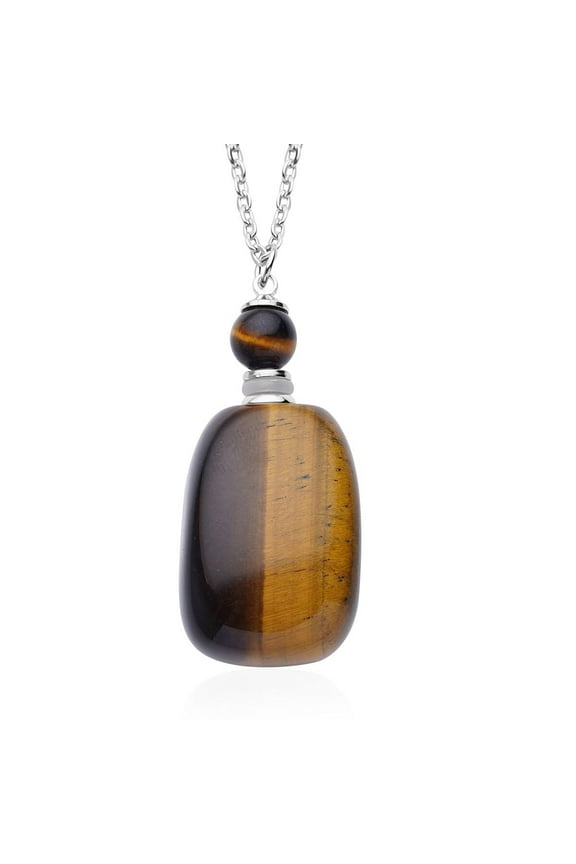 Tiger's Eye 90 ctw Perfume Bottle Pendant Necklace 24 Inches in Silvertone Christmas Gifts