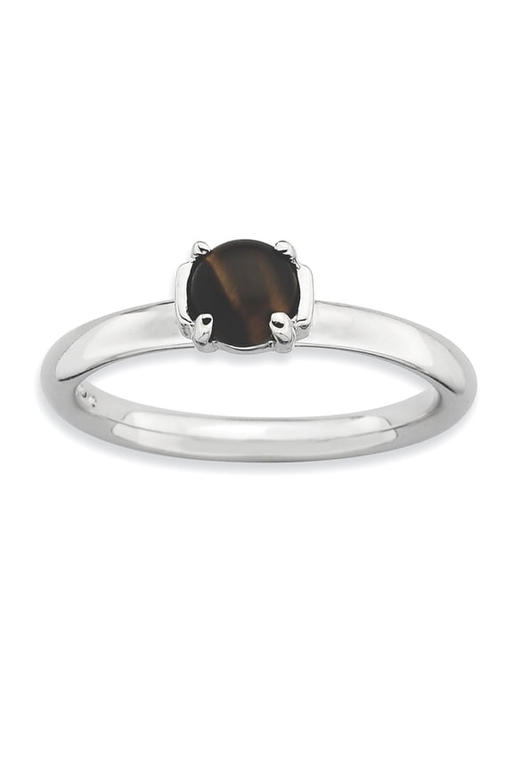 Tigers Eye Sterling Silver Rhodium-Plated Ring