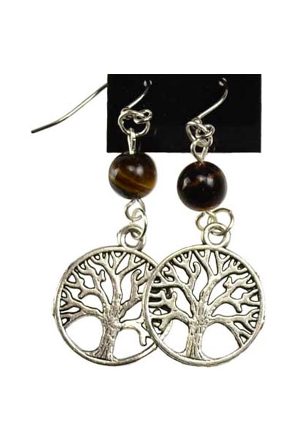 Tigers Eye Tree Of Life Earrings