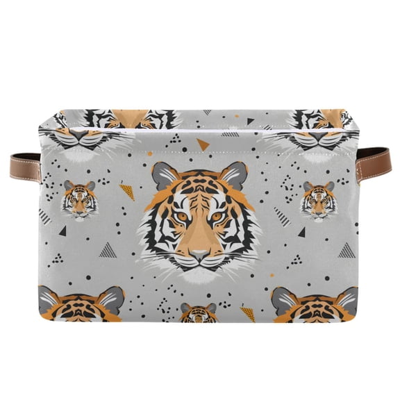Tigers Face and Triangles Storage Bins with Handle Fabric Organizer Basket Foldable Box 1 Pack 14.2x10.2x8.3