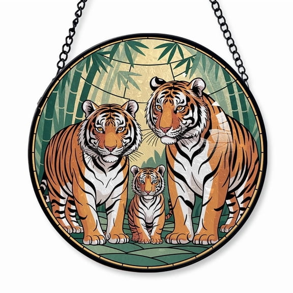 Tigers Family of 3 Stained Glass Suncatcher Window Hanging  Custom Text Window Hanging for Parents & Children, Couples Keepsake, Christmas 2025 Tree Decoration