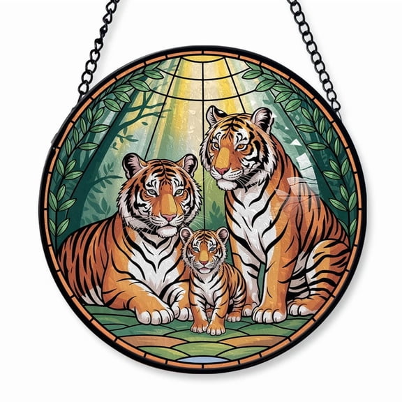 Tigers Family of 3 Stained Glass Suncatcher Window Hanging  Personalized Window Hanging Gift for Families, Couples, Parents & Kids, Christmas 2025 Keepsake