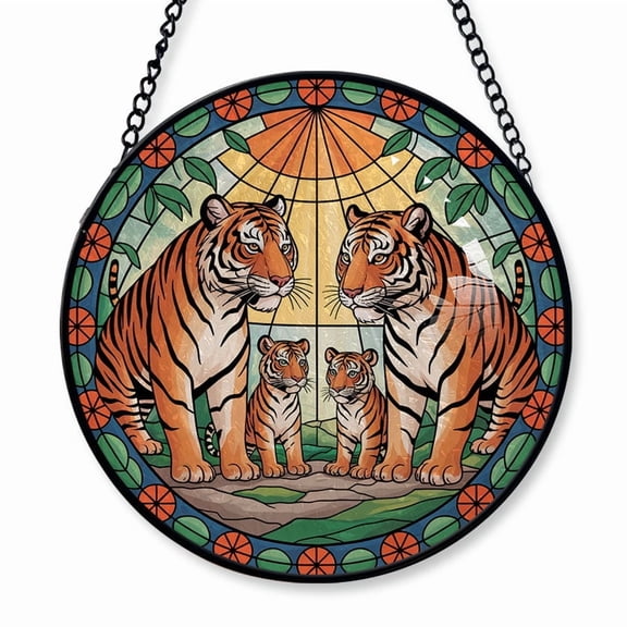 Tigers Family of 4 Stained Glass Suncatcher Window Hanging  Personalized Window Hanging Gift for Families, Couples, Parents & Kids, Christmas 2025 Keepsake