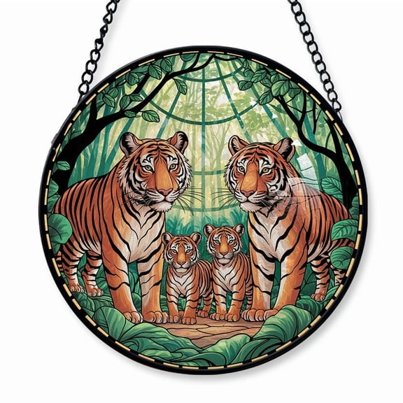 Tigers Family of 4 Stained Glass Suncatcher Window Hanging Unique Personalized Window Hanging for Parents, Children or Couples, Christmas 2025 Holiday Decoration