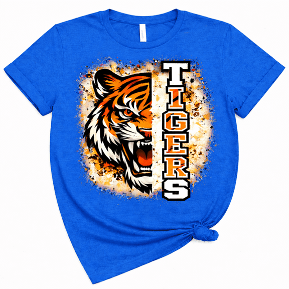 Tigers Graphic T-Shirt for Men Women – Tiger Face Vertical Text Design, Casual Short Sleeve Crewneck Tee