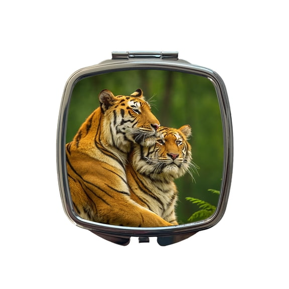 Tigers Hug Love Travel Makeup Handbag Purse Small Pocket Compact Mirror
