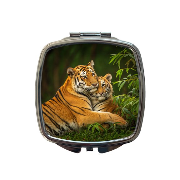 Tigers Hugging Love Travel Makeup Handbag Purse Small Pocket Compact Mirror