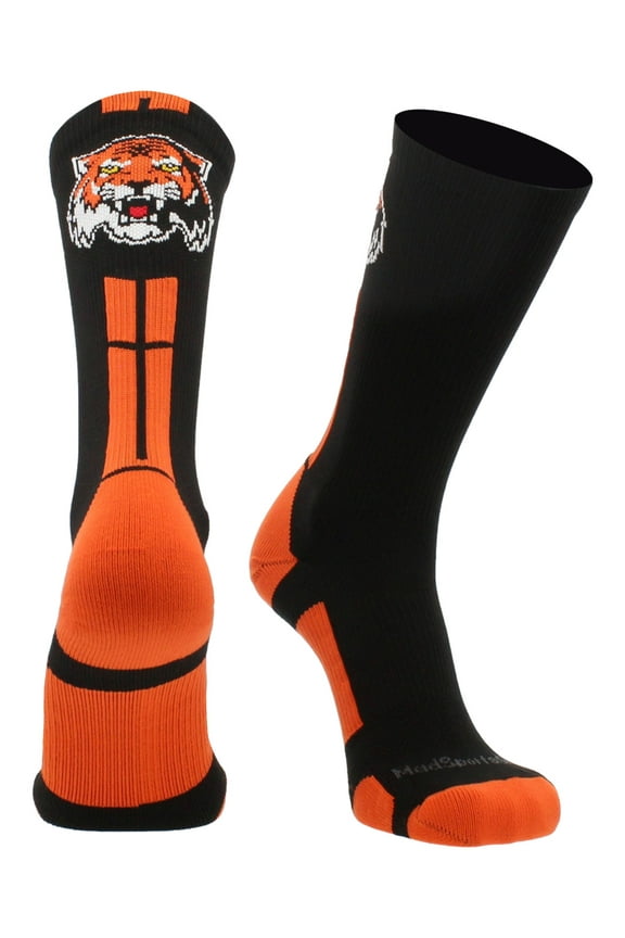 Tigers Logo Athletic Crew Socks (Black/Orange, Large)