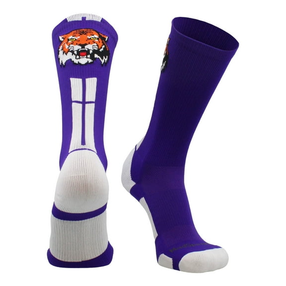 Tigers Logo Athletic Crew Socks (Purple/White, Large)