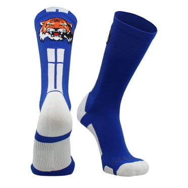 Tigers Logo Athletic Crew Socks (Royal/White, Medium)