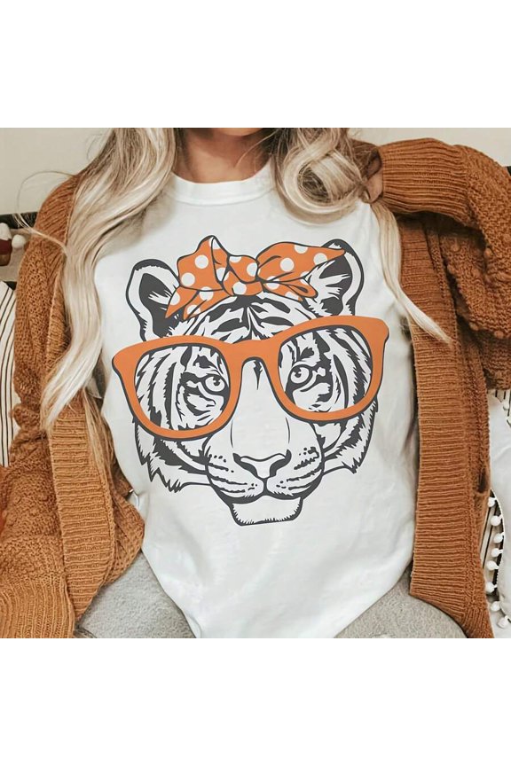 Tigers Orange Bow And Gles Game Day Mascot, Football Hirt, Football Mom Hirt, Cute Game Day Hirt, Mascot Hirt, Uni Cut Hirt