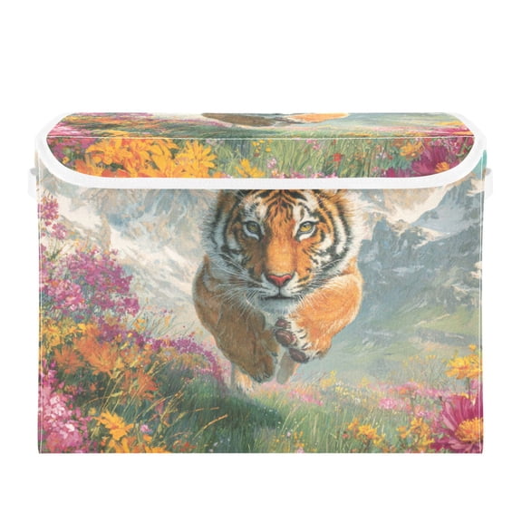 Tigers Running on Meadow Foldable Storage Bins with Lids Handles Collapsible Storage Containers Tote Boxes 16.5 x 12.6 x 11.8 inches