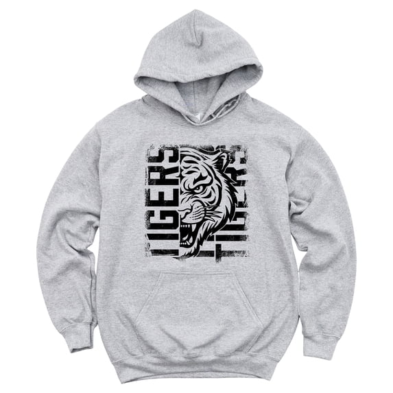Tigers School Spirit Hoodie for Men and Women Game Day Mascot Team Pride Pullover Sweatshirt, Gray Hoodie, L
