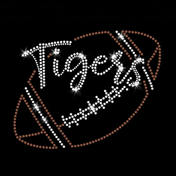 Tigers Script Football Iron-on Clear Rhinestone and Rhinestud Transfer by JCS Rhinestones
